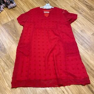 MIHOLL red Textured Short Sleeve Dress; size XL